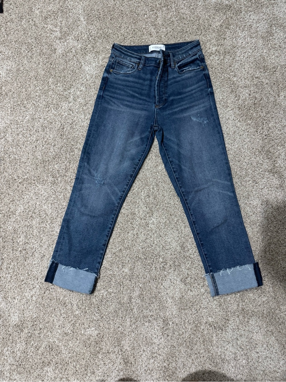 Evereve High-Rise Dark Blue Jeans with Rolled Hem